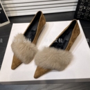 浅口加绒内里保暖气质低跟尖头单鞋 女时尚 3公分小跟鞋 秋冬毛毛鞋