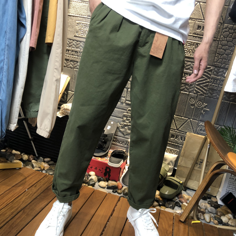 日系纯棉宽松萝卜裤男士春夏工装裤微锥形九分裤休闲裤卡其色阔腿,男装,休闲裤,淘宝优惠券,粉丝福利购,淘宝优惠卷