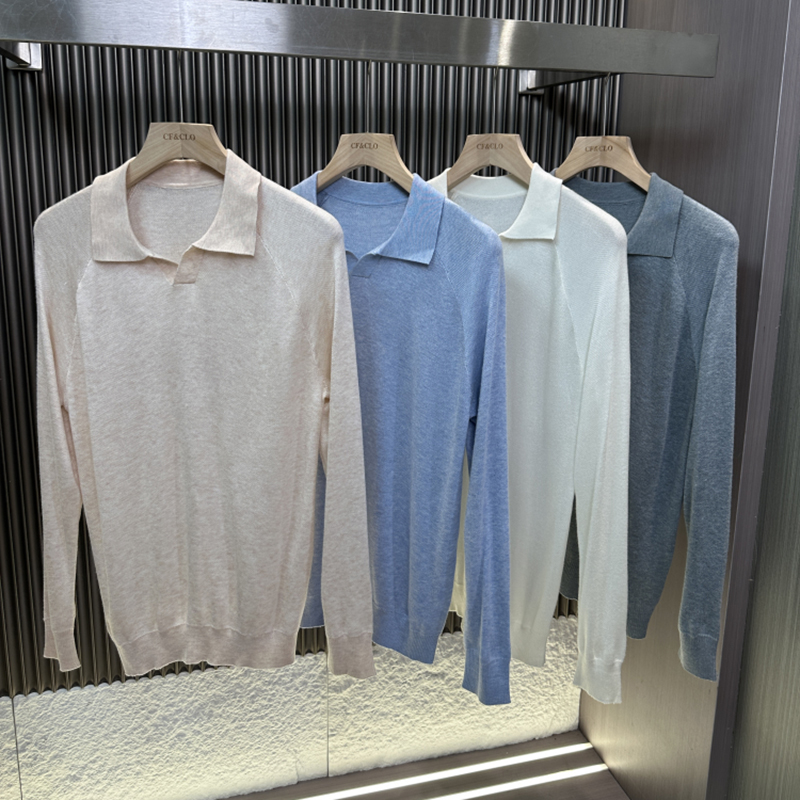 秋季新品男士薄款针织翻领打底衫