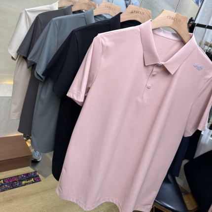 都市户外！带凉感科技面料字母印花夏季男士纯色翻领短袖polo衫薄