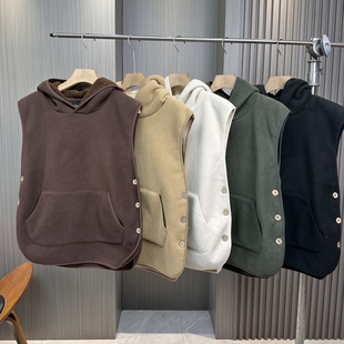 休闲连帽背心秋冬马甲外套 羊羔绒保暖男士 大捡漏 380g超细摇粒绒