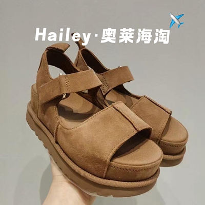 奥莱折扣搭扣厚底一字带女士凉鞋