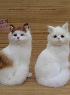 仿真猫咪摆件兔皮毛工艺品花猫