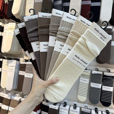 5双包邮chaojun6802堆堆袜子糯米绒羊绒女秋冬中筒袜ins竖条纹