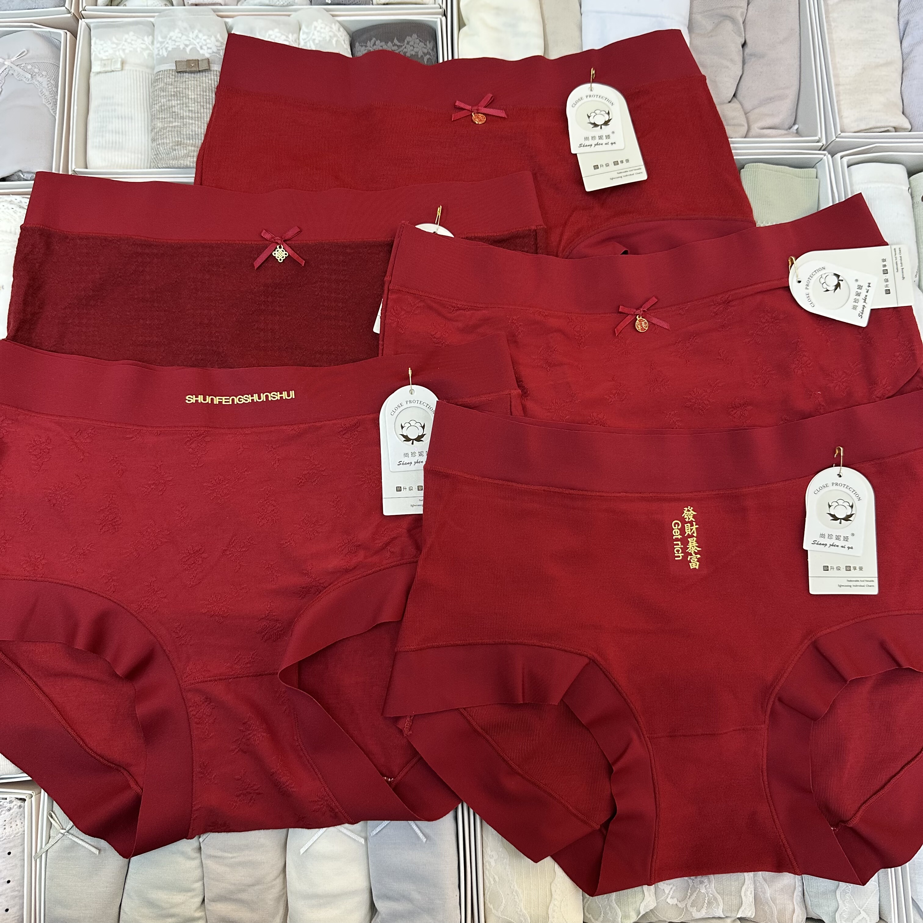 5条包邮尚珍妮娅羊绒感内裤大红色女生2025新款中腰性感三角短裤