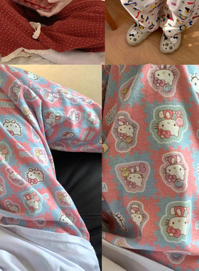 春夏季女款薄款可爱卡通纯棉粉猫睡裤系绳韩版空调房家居长裤宽松