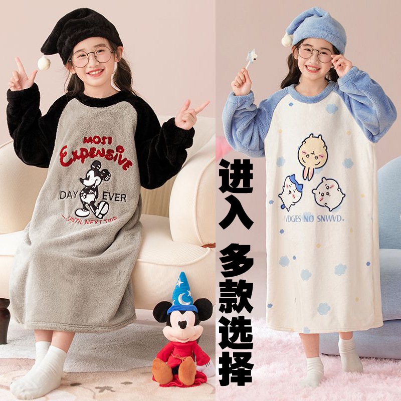 新款春秋冬季睡裙送帽子圆领保暖