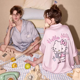 卡通hellokitty開衫 夏季 男女情侶睡衣冰雪絲短袖 短褲 家居服可外穿