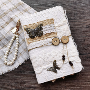 枯叶蝶 原创复古活页A6A5手账本布艺 日式蕾丝手帐书衣 卡册收纳