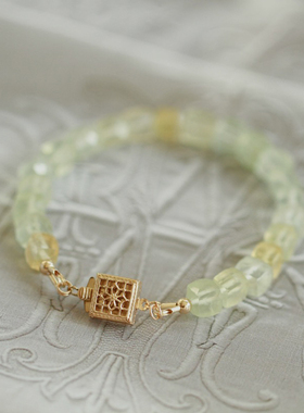 限量私藏*小夏日原创*天然葡萄石方块珠蕾丝花扣包金手链少女手串