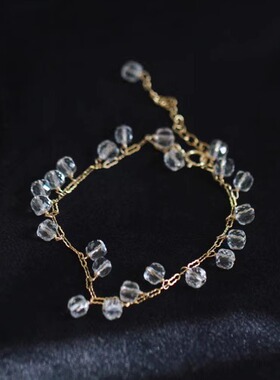 *小夏日*小冰块*好品质天然白水晶小方块14K包金云朵花生原创手链