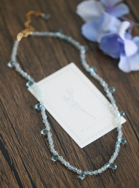 海蓝宝托帕石14K包金女锁骨链