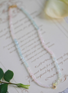 镀金蓝钻摩根石海蓝宝锁骨链女