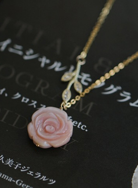 原创精雕花朵包金锆石树叶锁骨链