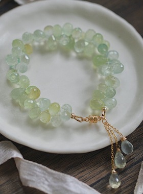 *小夏日*青提*印度天然葡萄石水滴14K包金原创清新手链磁吸手串女