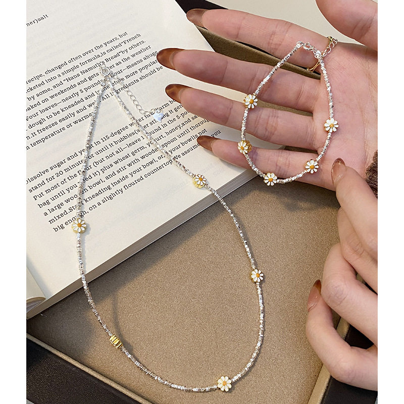 通体纯银小雏菊碎银子手/项链女