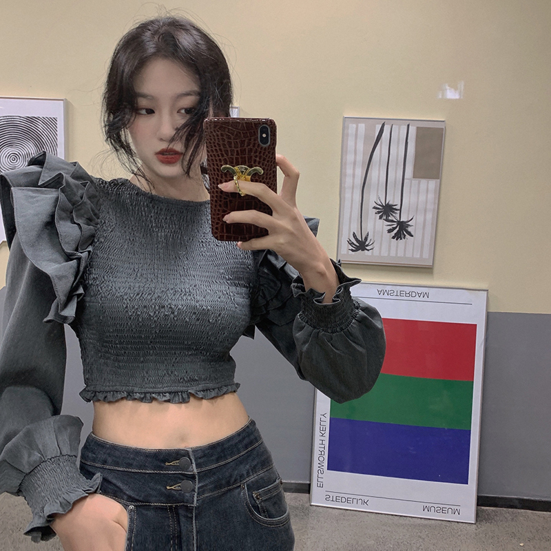 Real price: 2021 early spring new Long Sleeve Ruffle waist shirt