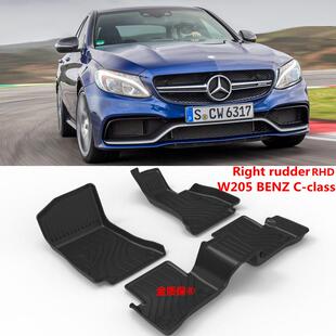 适用于右舵右驾RHD奔驰BENZ W205脚垫C63C200专用TPE橡胶右舵脚垫