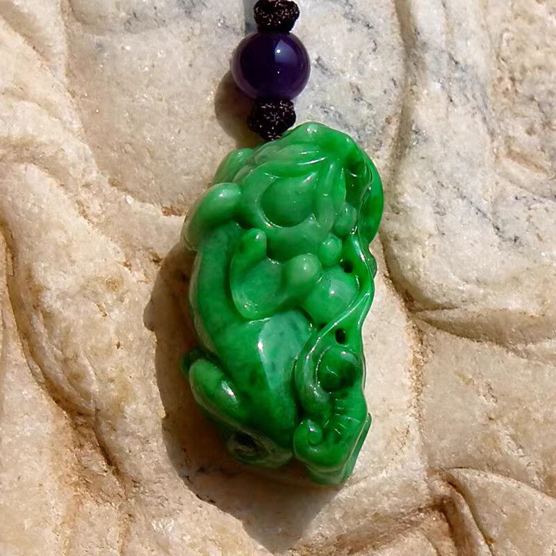 绝=色1874天然缅甸A货老坑正阳绿翡翠霸王貔貅吊坠挂件带证书复检