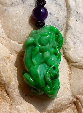 绝=色1874天然缅甸A货老坑正阳绿翡翠霸王貔貅吊坠挂件带证书复检