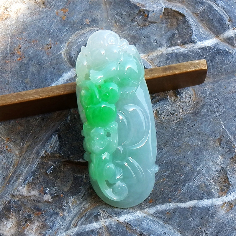 罗=翠0473天然A货缅甸老坑正阳绿翡翠十二生肖如意猴吊坠挂件证书