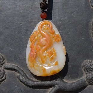 楚=天2471天然新疆和田玉羊脂白玉带皮籽料十二生肖老虎吊坠挂件