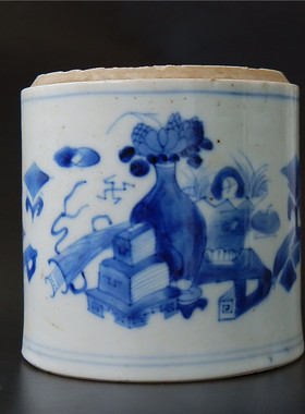 朱=帘清代乾隆博古图青花缸瓷器陶瓷文人瓷艺术品收藏