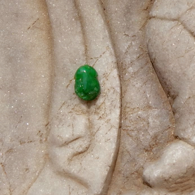 春=翠0473天然A货缅甸正阳绿老坑翡翠貔貅无孔戒面嵌件手工雕刻证