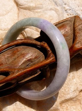 梅=英3769天然A货缅甸老坑紫罗兰春带彩翡翠玉手镯子带证书复检56