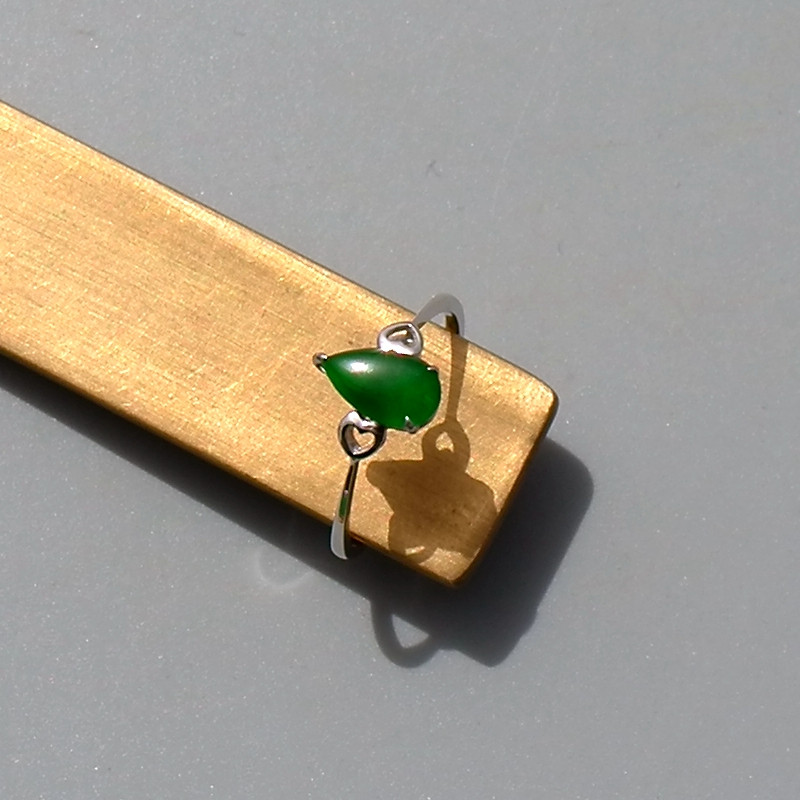 春=素0841天然A货缅甸老坑正阳绿翡翠水滴戒面白金戒指托带证书16