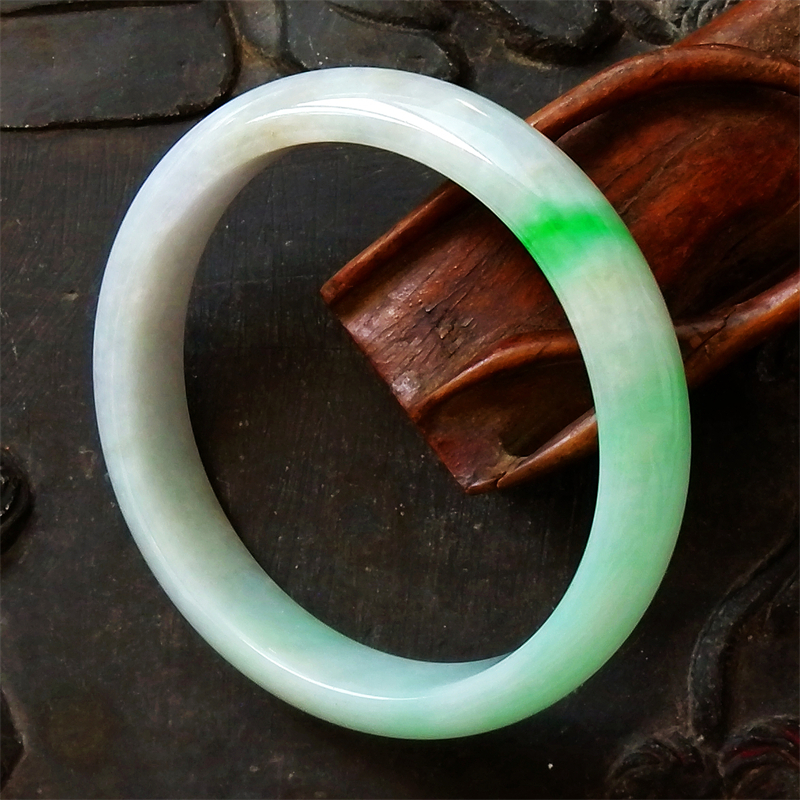 月=闲0579天然A货缅甸老坑正阳绿翡翠玉手镯子冰糯种带证书复检57