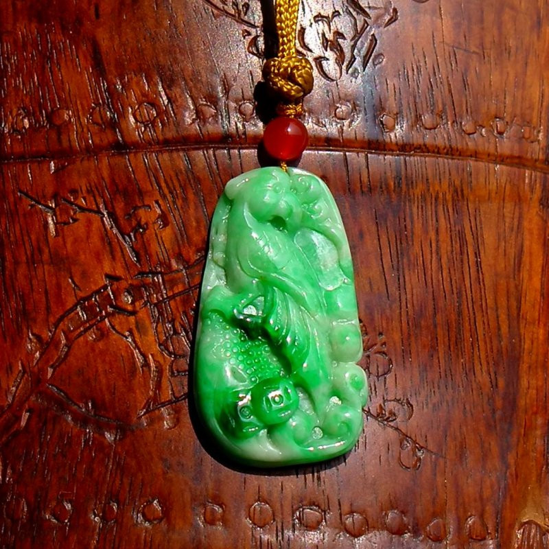 丹=凤6090清代天然缅甸a货老坑正阳绿翡翠凤凰佩吊坠挂件手工雕刻