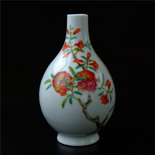 芳=菲清代乾隆洋彩粉彩矾红彩石榴花瓶胆式瓶天球瓶磨口文人瓷