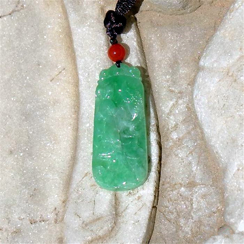 看=水6511天然A货缅甸老坑正阳绿翡翠荷叶鱼竹子牌佩吊坠挂件证书