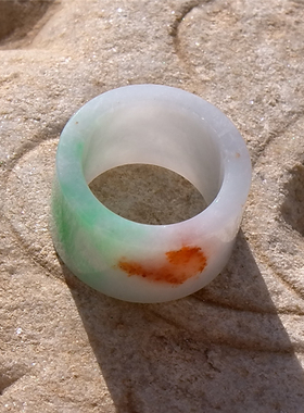 秋=韵0756天然A货缅甸老坑正阳绿黄翡双彩翡翠扳指戒指环带证书20