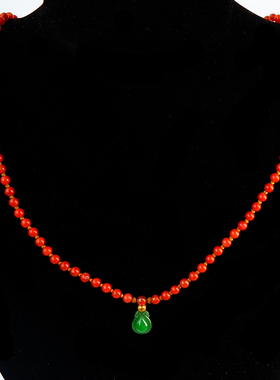 长=闲6577天然A货缅甸老坑翡翠花件108颗南红珠纯金珠项链手链证