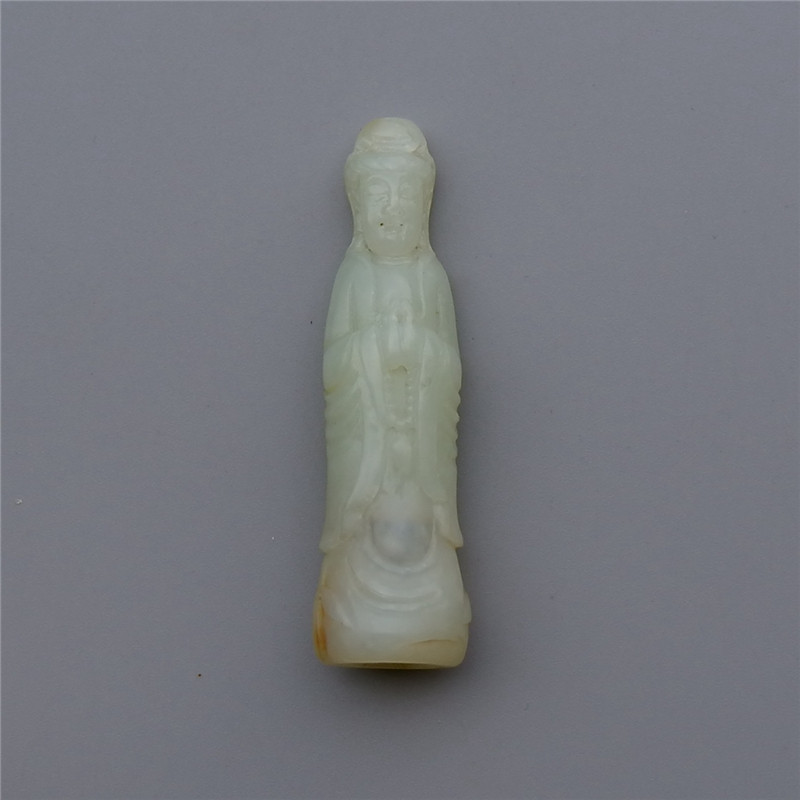 素=影0191天然新疆籽料和田玉明清烟嘴改观音菩萨吊坠挂件北大证