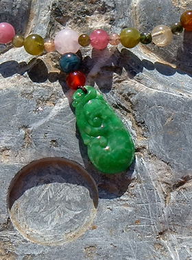 浓=香6703天然A货缅甸老坑正阳绿翡翠如意碧玺珠手链带宝玉石证书