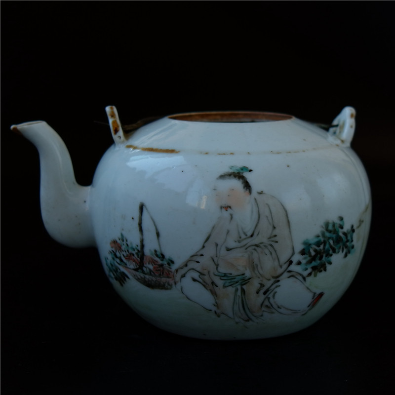 清代玉=轩名家任焕章浅绛彩人物高士壶瓷器陶瓷文人瓷艺术品收藏