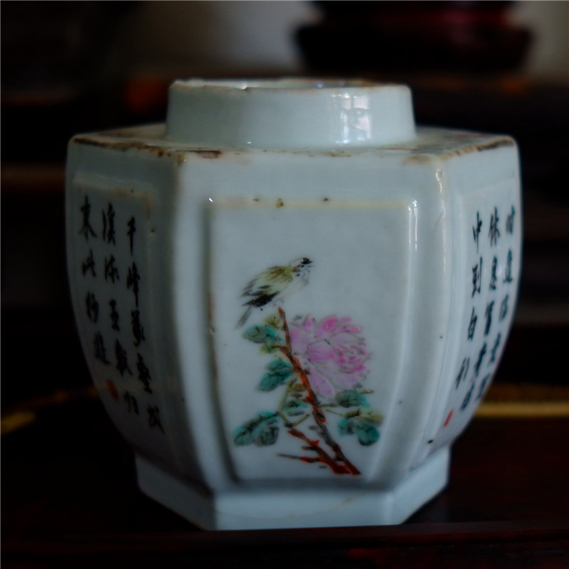 弄=晴清代浅绛彩花鸟山水人物壶改罐多条冲线文人瓷陶瓷