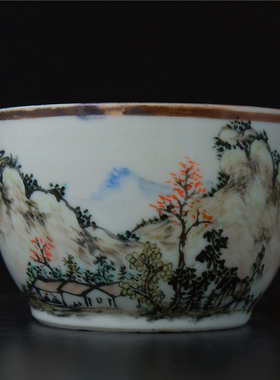 云=影清代名家大家程焕文浅绛彩山水风景人物碗   瓷器雅器雅玩