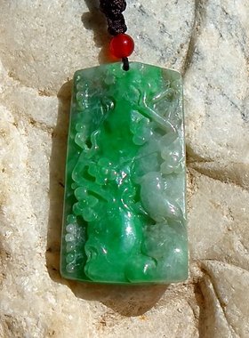 梅=蕊3835天然A货缅甸老坑正阳绿翡翠喜鹊登梅吊坠挂件手工雕刻证