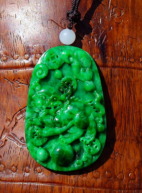 风=林6936天然A货缅甸老坑正阳绿翡翠如意麒麟牌子吊坠挂件带证书