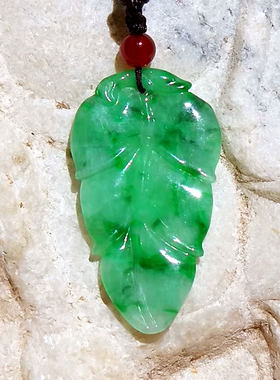 云=梢1731民国天然A货缅甸老坑正阳绿翡翠树叶吊坠挂件冰糯种证书