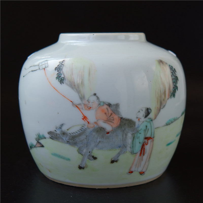 清代纳=溪浅绛彩名家余子明人物壶改罐瓷器陶瓷文人瓷艺术品收藏