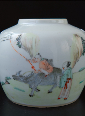 清代纳=溪浅绛彩名家余子明人物壶改罐瓷器陶瓷文人瓷艺术品收藏