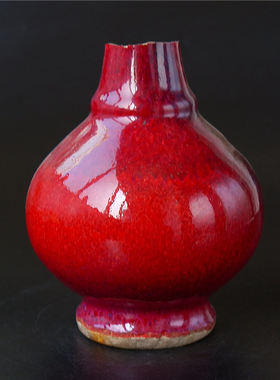 流=辉红釉天球瓶 郎窑红祭红釉单色釉瓷器瓷瓶雅器收藏文人瓷