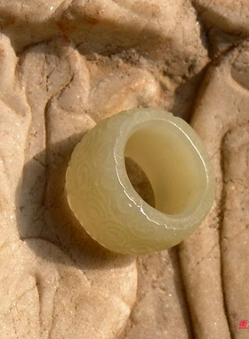 和=月0113库存清代天然新疆和田玉白玉籽料雕花云头纹扳指带证22