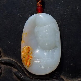 寒=香1587天然新疆和田玉羊脂玉籽料送子观音吊坠挂件宝玉石证书