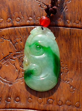 如=约8636天然缅甸A货老坑正阳绿翡翠如意吊坠挂件手工雕刻带证书